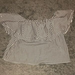CHECKERED OFF THE SHOULDER TOP